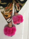 BLFPF Fuscia Hot Pink Fur Ball pompom Fox Fur Slippers