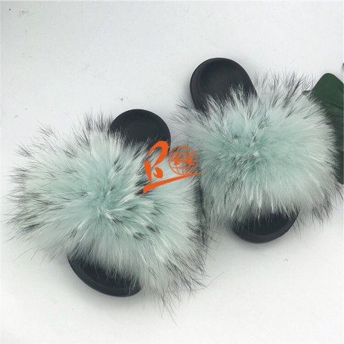BLLB Lake Blue Raccoon Fur Slippers
