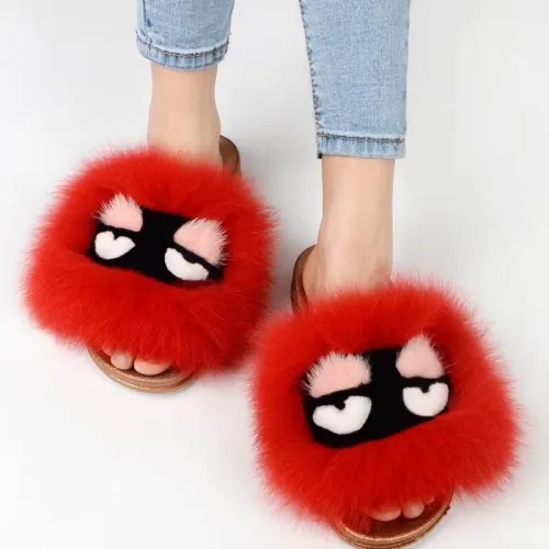 BLFM12 Red Monster Fox Fur Slides