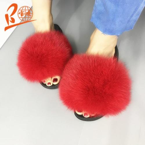 BLFBSGDC Black Sliver Gold Sole Different Color Fox Fur Slippers