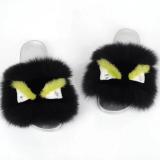 BLFM17 Black Monster Fox Fur Slides