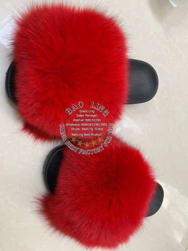 BLFBR Red Fur Slides Slippers