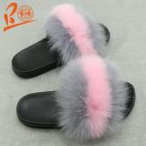 BLFBDC Black Sole Different Color Fox Fur Slippers