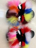 BLFM07 Colorful Rainbow Monster Fur Slides Slippers