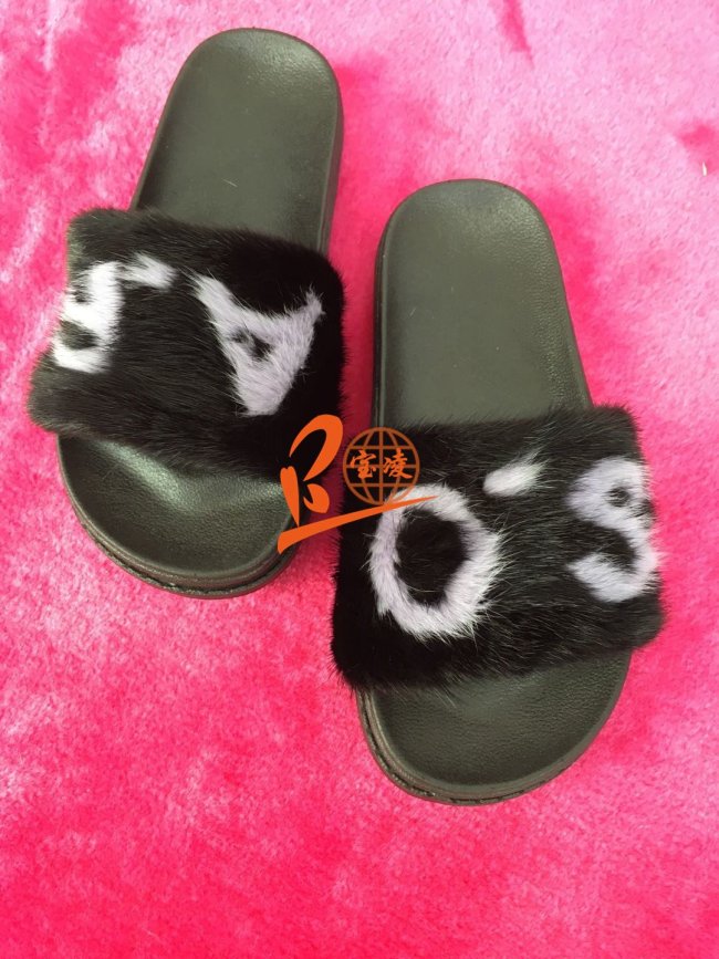 Different Color Customized Black Sole Mink Fur Slippers