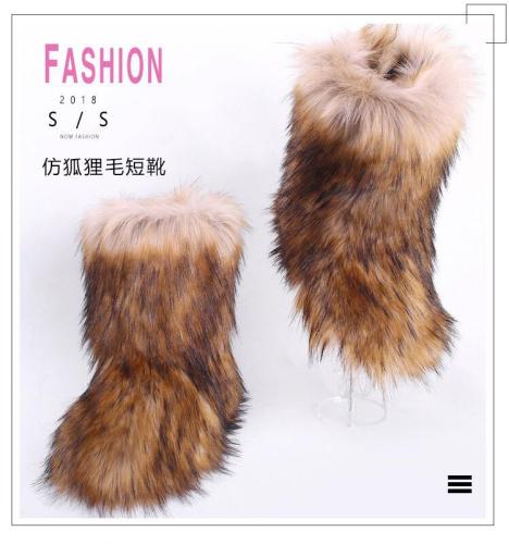 BLFFBNR Hot Sale Natural Raccoon Boot Faux Fur Boots