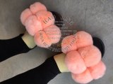 BLFFSRP Rubber Pink Fur Balls Pompom Rex Rabbit Fur Slippers