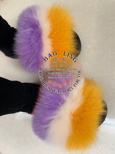 BLFBYCP Biggest Ginger Yellow Cream Light Purple Fox Fur Slides Slippers