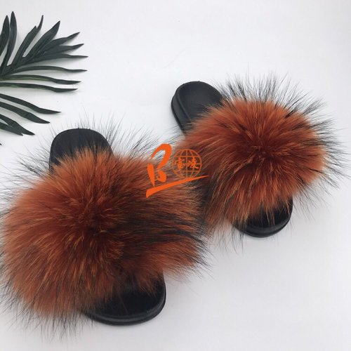 BLRB Brown Raccoon Fur Slippers