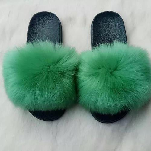BLFAUXG Green Faux Fur Slides Slippers