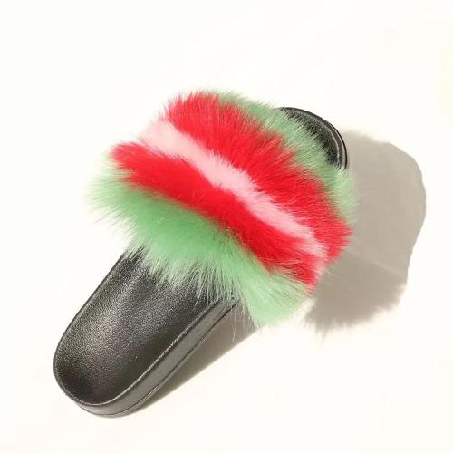 BLFAUXR Rainbow Colorful Faux Fur Slides Slippers