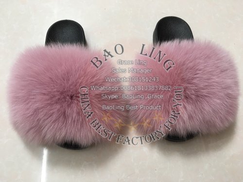 BLFBDP Dark Pink Biggest Fox Fur Slides