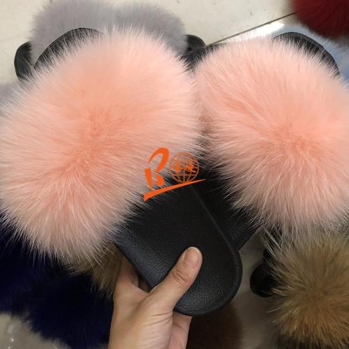BLFSCRP Rubber Pink Fox Fur Slippers