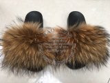 BLRNDY Dye Yellow Raccoon Fur Slippers Slides Sandals