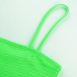 Top4 Embroidey Crop Top Fluorescent Green Women Short