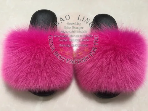 BLFBHP Hot Pink Fascia Biggest Fox Fur Slides