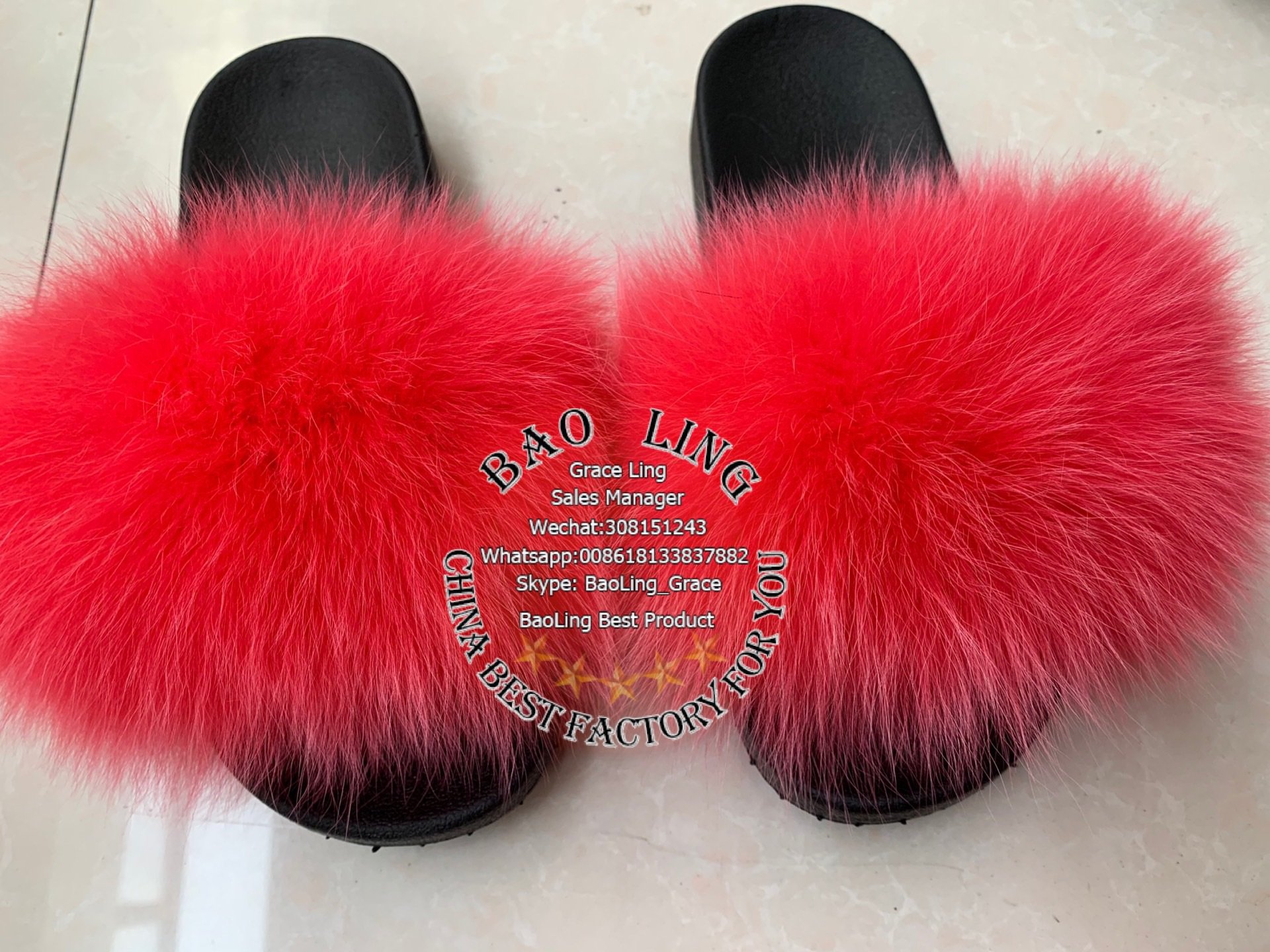 red fur slippers