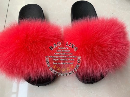 BLFNGE Normal Fur Peach Red Fox Fur Slippers Slides