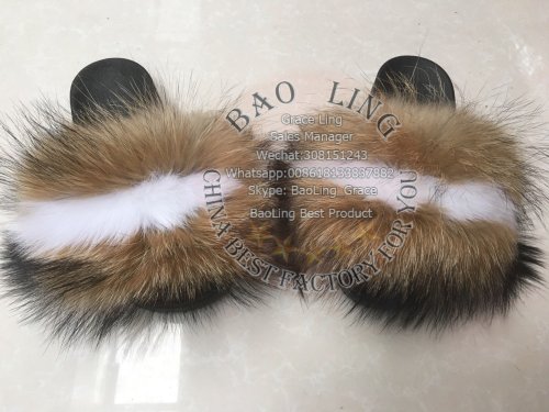 BLRB Biggest White Natural Raccoon Fox Raccoon Fur Slippers