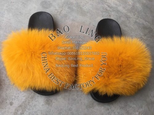 BLFGY Ginger Yellow Fox Fur Slippers