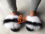 BLFRW White Fox Black Raccoon Fur Slippers