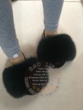 BLFBDG Biggest Dark Green Fox Fur Slides