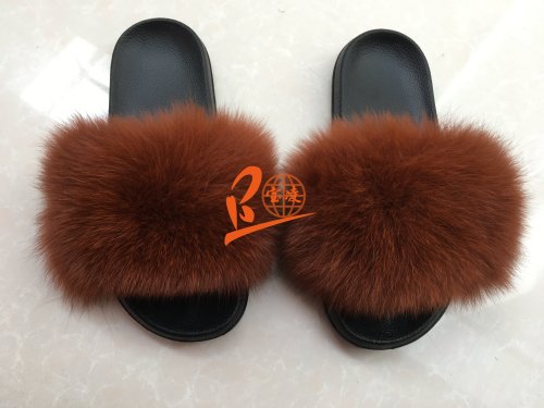 BLFSCDB Dark Brown Fox Fur Slippers