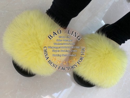 BLFBY Yellow Biggest Fox Fur Slides Slippers