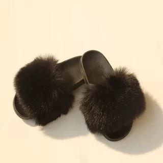 BLFAUXB Black Faux Fur Slides Slippers