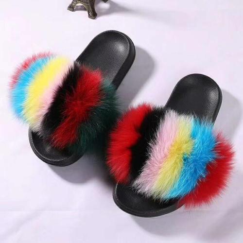 BLFRC09 Rainbow Colorful Splat Fox Fur Slippers
