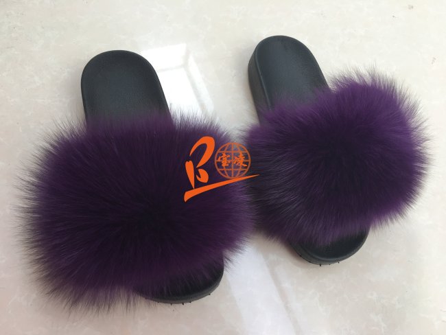 BLFSCDP Dark Purple Fox Fur Slippers
