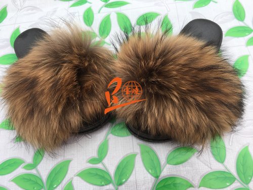 BLRBN Big Natural Raccoon Fur Slippers