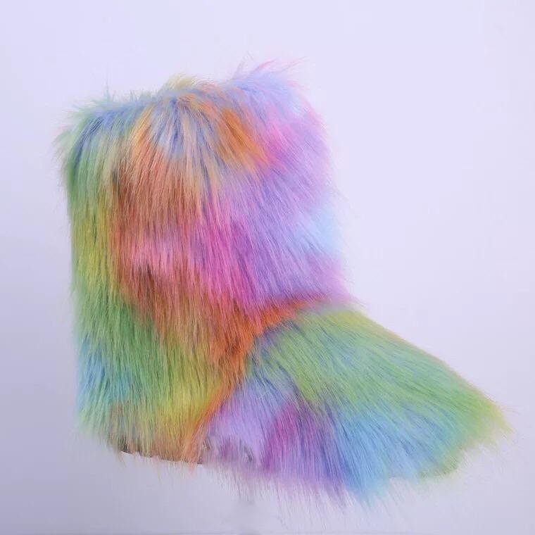 colorful faux fur boots