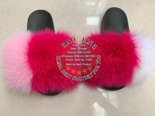 BLFBRPW Red Pink White Fur Slides Slippers