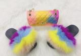 BLSB13 One set Fur Slides Slippers Purse Handbags