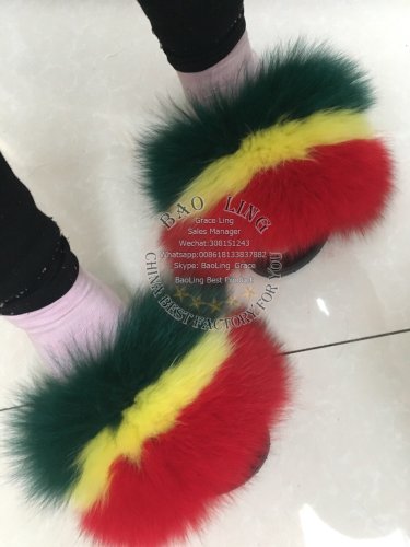 BLFBBYR Biggest Yellow Red Green Fox Fur Slides Slippers