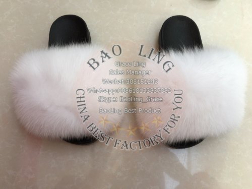 BLFBW Biggest White Fox Fur Slides