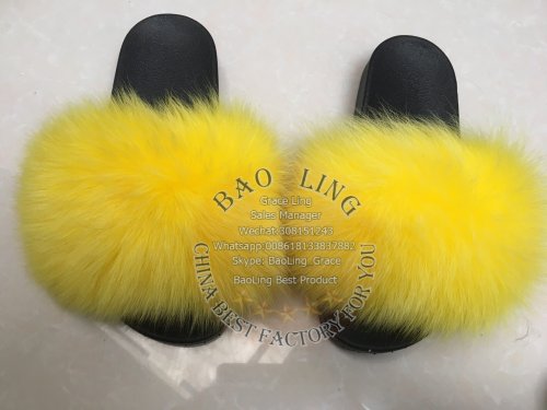 BLFSCY Yellow Fox Fur Slippers