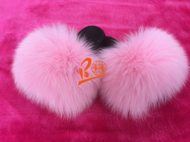 BLFSCP Pink Fox Fur Slippers