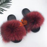 BLRDR Dark Red Raccoon Fur Slippers