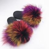 BLRR Rainbow Colorful Raccoon Fur Slippers