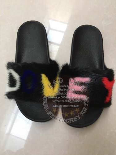 BLM Customized Letters Mink Fur Slippers