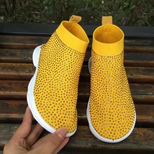 BLCSY Crystal Sneakers Yellow Shoes Rhinestones