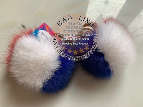BLBRWRB Super Cute Baby White red blue Fur Slides Slippers