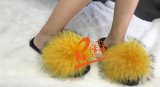 BLRY Yellow Raccoon Fur Slippers