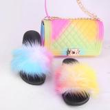 BLSB05 Faux Fur Slides Slippers with handbag Purse One Set