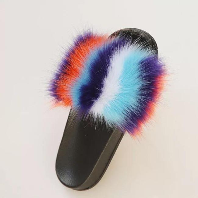 BLFAUXR Rainbow Colorful Splat Faux Fur Slides Slippers