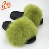 BLFSCLG Lemon Green Fox Fur Slippers