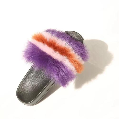 BLFAUXPPB Purple Pink Brown Faux Fur Slides Slippers