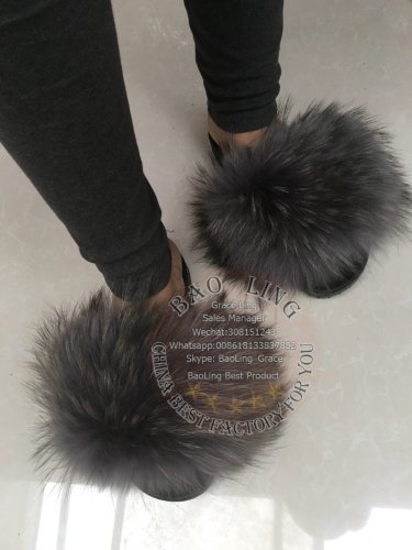 BLRBG Biggest Grey Raccoon Fur Slippers
